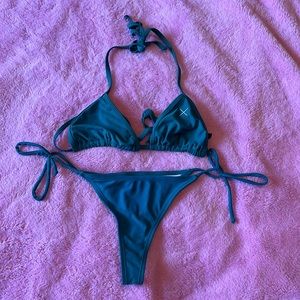 BoutineLA Green Triangle Bikini Top & Thong Tie Bottoms, Size Small